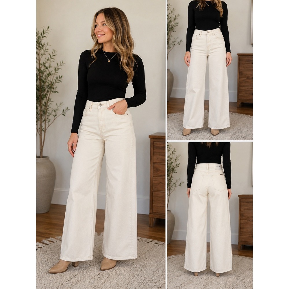 AYR High Rise Wide Leg Jeans Ecru Off-White Cream Denim W 30S